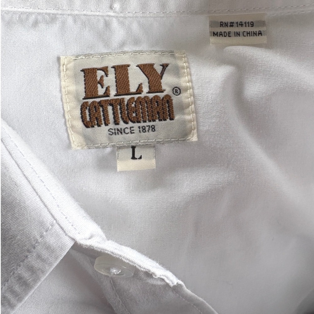Ely Cattleman Long Sleeve White Western Pearl Snap Shirt W/Rose Embroidery,Large - Picture 7 of 9